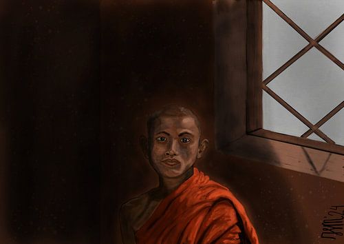 Buddhist child monk oil painting
