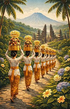 Balinesische Tempel-Opferprozession