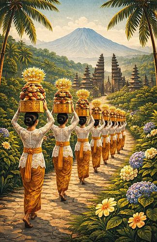 Balinese Temple Offering Procession