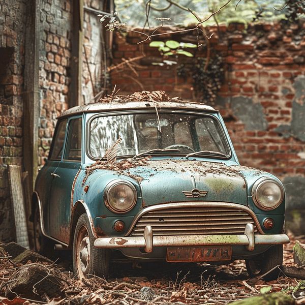 Lost Place Mini Cooper turquoise rouillée oubliée dans l'arrière-cour par gm_designs