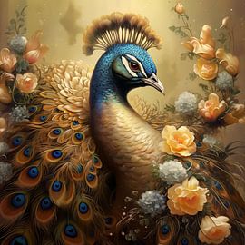 Pauw in Bloemenweelde van Emil Husstege