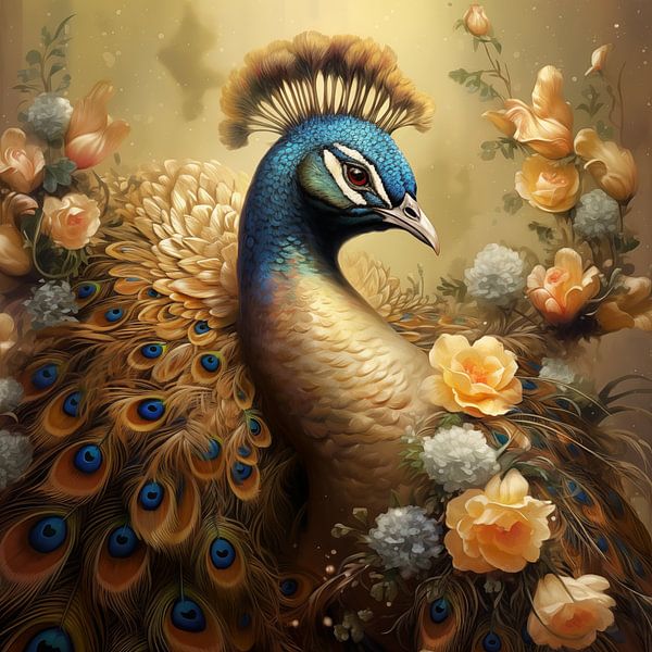Pfau in Blumen-Samt von Emil Husstege