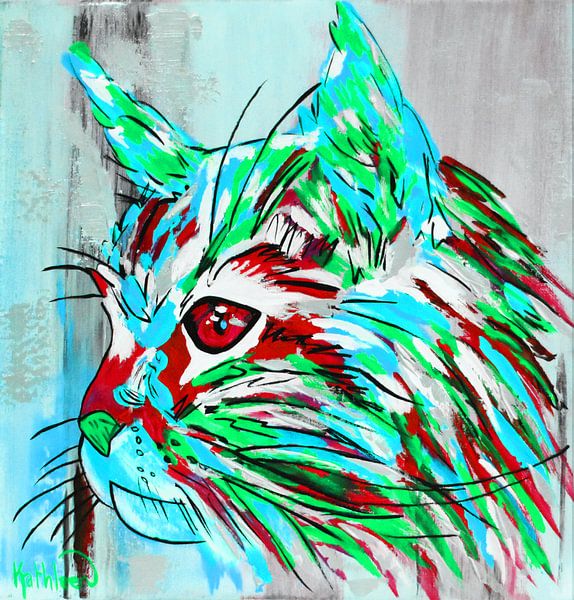 De blauwgroene kat van Kathleen Artist Fine Art