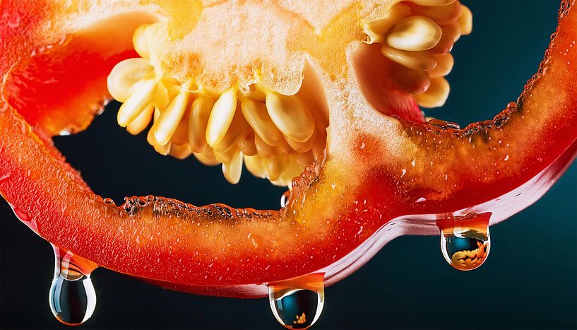 Detailed close-up of a slice of fresh pepper by Mustafa Kurnaz