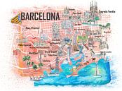 Barcelona Illustrierte Reisekarte mit Hauptstraßen, Sehenswürdigkeiten und Highlights von Markus Bleichner Miniaturansicht