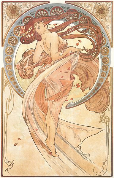 Kunst: Dans  - Art Nouveau Schilderij Mucha Jugendstil van Alphonse Mucha