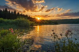 Atemberaubender Sonnenuntergang am ruhigen See
