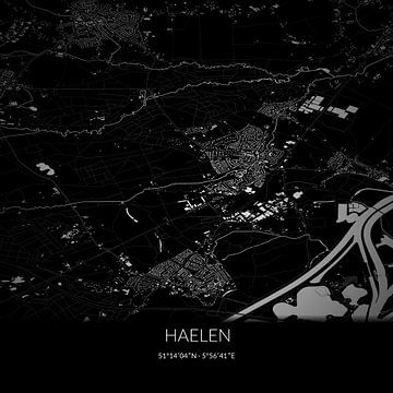 Zwart-witte landkaart van Haelen, Limburg. van Rezona