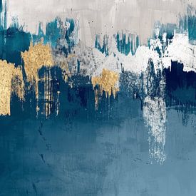 Abstrait moderne en bleu, or, blanc et gris sur Studio Allee