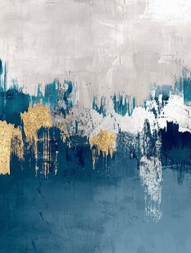 Modern abstract in blauw, goud, wit en grijs van Studio Allee