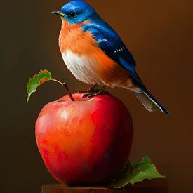 Small bird on apple by But First Framing