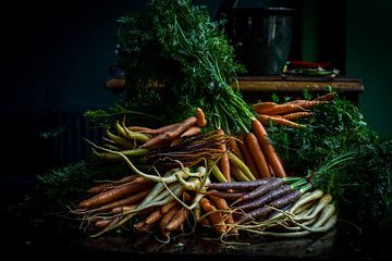 Nature morte aux carottes - Nature morte aux champignons - Photographie de nourriture sur Ashkan Mortezapour Photography