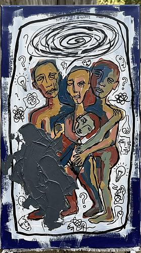 Perdu dans ses pensées – Portrait texturé néo-expressionniste de la solitude