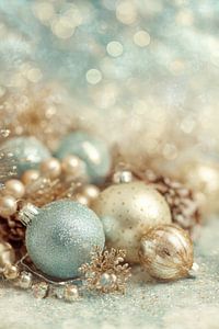 Weihnachtsdekoration in Blau Gold und Perle