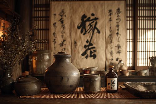 Traditionele oosterse kunst: Traditionele keukenscène