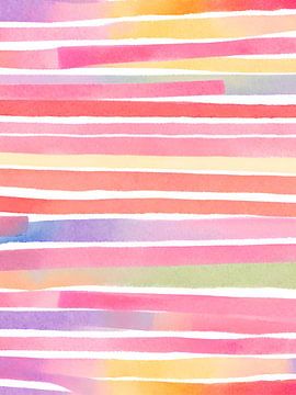 Rayures colorées en aquarelle sur Kim Karol / Ohkimiko