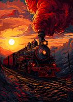 Dampfzug Illustration mit Sonnenuntergang Hintergrund