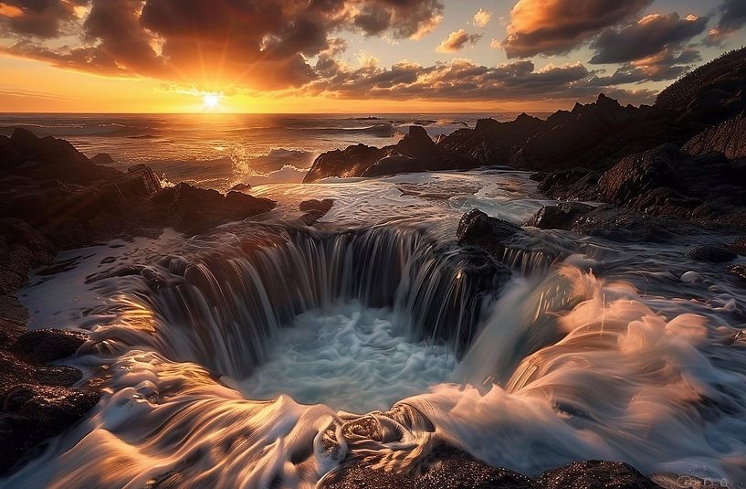 Goldumflutete Uferszene von fernlichtsicht