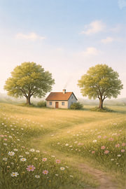 A romantic country house set amongst flower-filled meadows by DesignDoodle