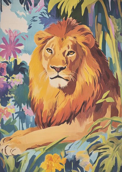 Lion in the sunlight - Expressionist acrylic painting by Niklas Maximilian