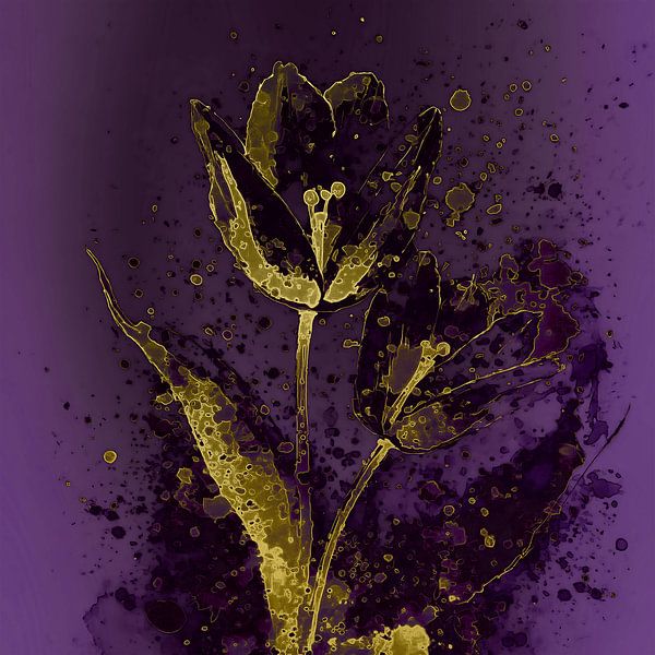 Tableau de fleurs moderne : Tulipe violette et dorée par Studio Pieternel