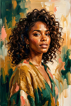 Portret van een stralende vrouw in expressieve aardetinten