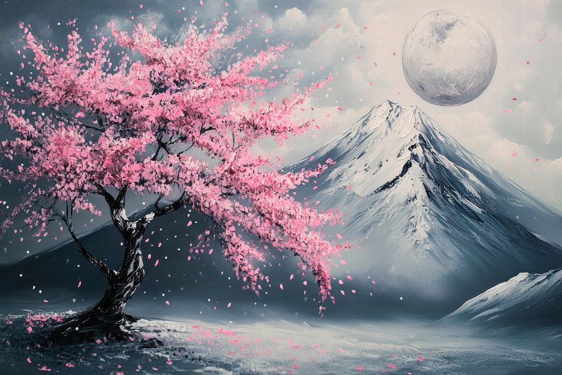 Blossoming cherry tree at full moon by Poster Art Shop