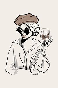 Chic Wine Woman Poster – Minimalistische Illustration – Hausbar Dekoration – Stilvolle Wandkunst mit