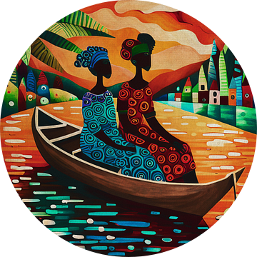 Afrikaanse vrouwen onderweg in een boot