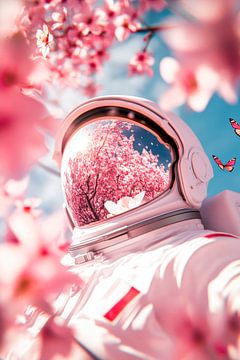 Astronaut in een zee van bloemen - Fantastisch perspectief van Poster Art Shop