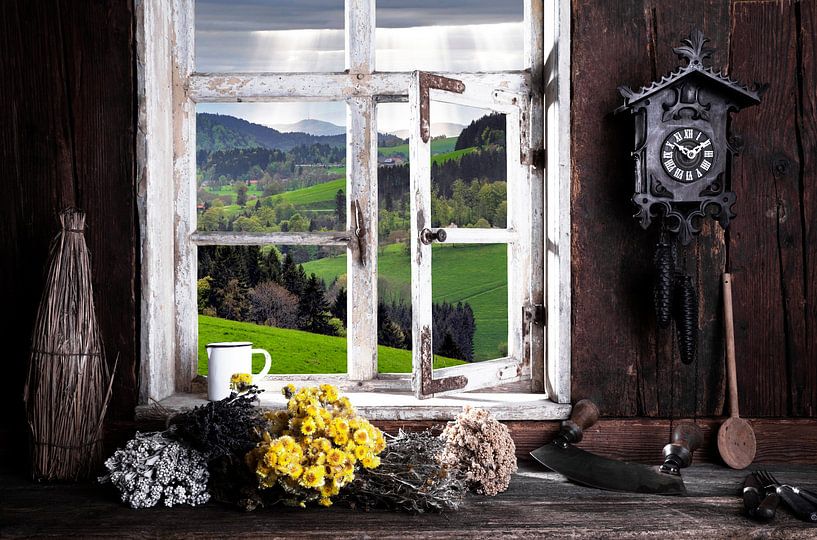 Bauernstube mit Blick durch das Fenster von Jürgen Wiesler