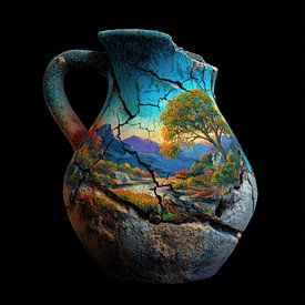 Farbenfrohe Landschaft auf einer Vase von TheXclusive Art