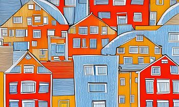 Rot-orange-blaue Häuser