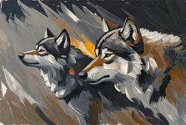 Deux loups dans un gris orageux sur Imperial Art House