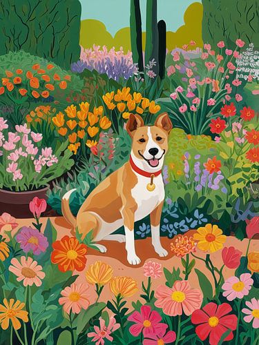 Hond in de tuin Stijl Henri Matisse
