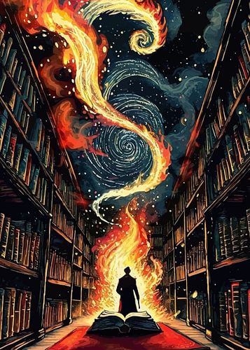 Bibliotheek, Boek, Vuur en Silhouet