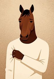 Nachdenkliche Pferdeporträts – Minimalistische anthropomorphe Tierdarstellungen