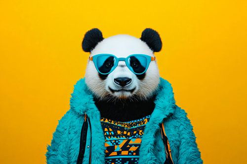 Stylish panda in a colourful outfit