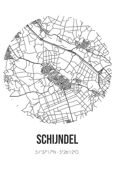 Schijndel (Noord-Brabant) | Map | Black and white by Prints of Place