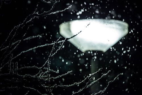 Sneeuw voor een lantaarnpaal  van Jordi Wallenburg