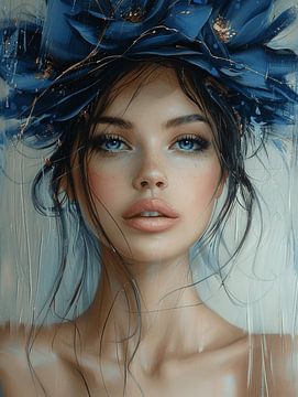 Modern chic portret in blauw van Carla Van Iersel