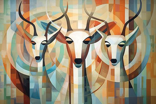 Malerei Bunte Hirsche | Antilopen Abendsonate