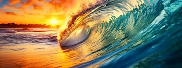 Flipping Wave during Golden Hour by Vlindertuin Art