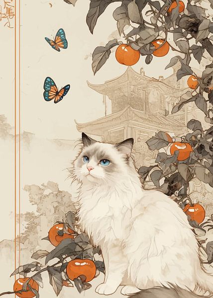 Ragdoll Katze Japanisch Gemälde von MIROKKU