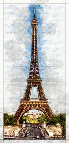 Eiffel Tower photography and sketch