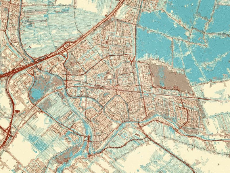 Map of Gouda in the style Blue &amp; Cream by De Kaartenwinkel