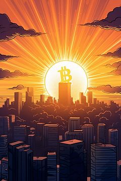 Bitcoin opkomst boven stad van Jan Bechtum