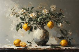 A classic modern vase with flowers and lemons. by J.a Dijkstra