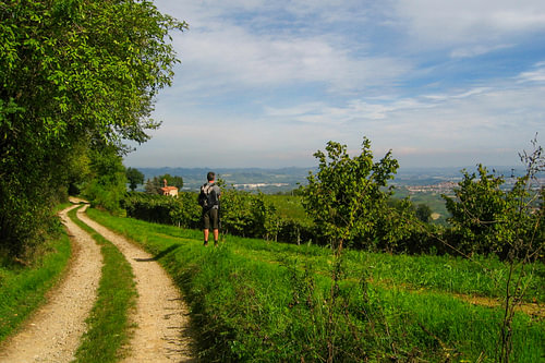 Un homme contemple un paysage italien