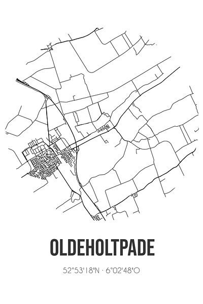 Oldeholtpade (Fryslan) | Map | Black and White by Prints of Place